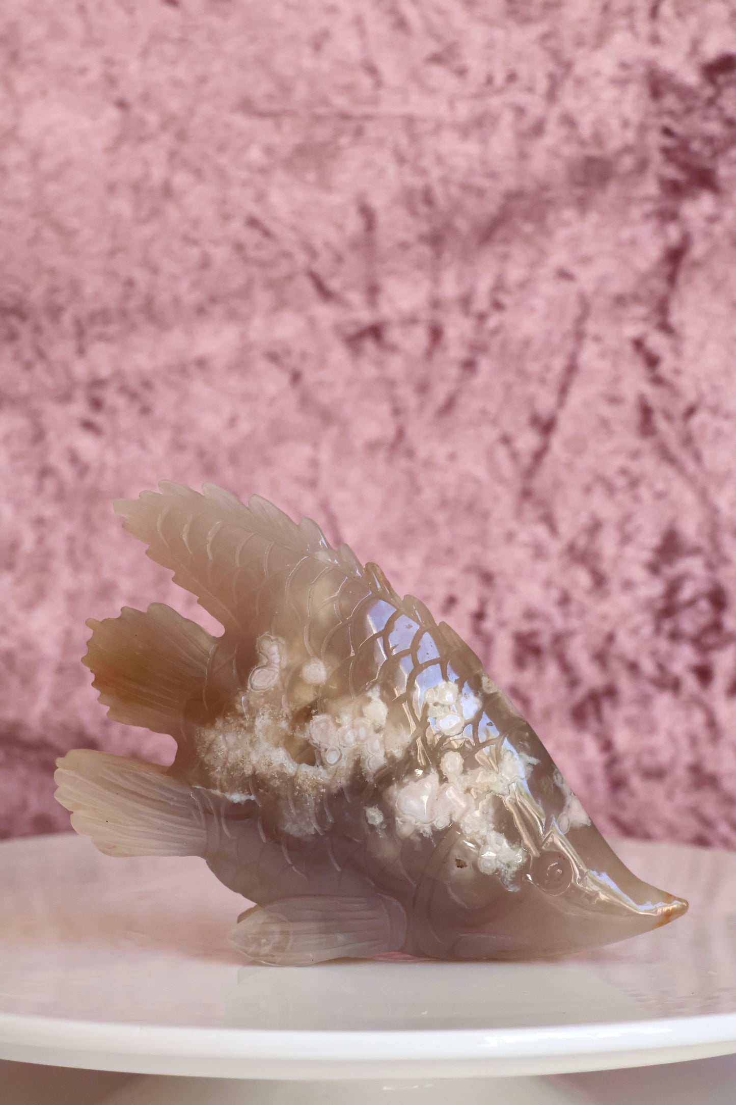 Flower agate Fish Carving - Large