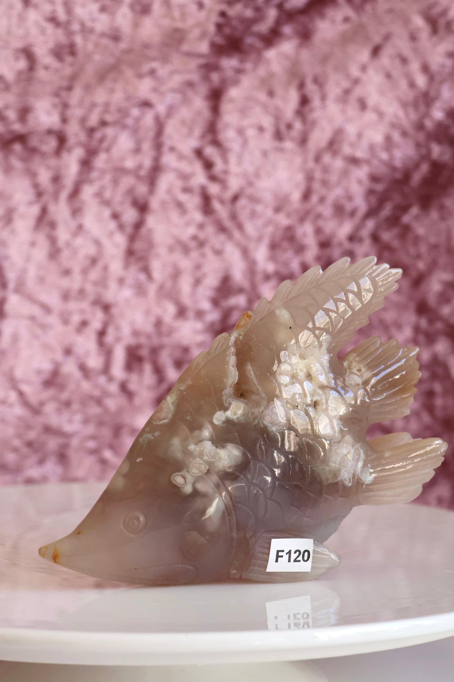 Flower agate Fish Carving - Large