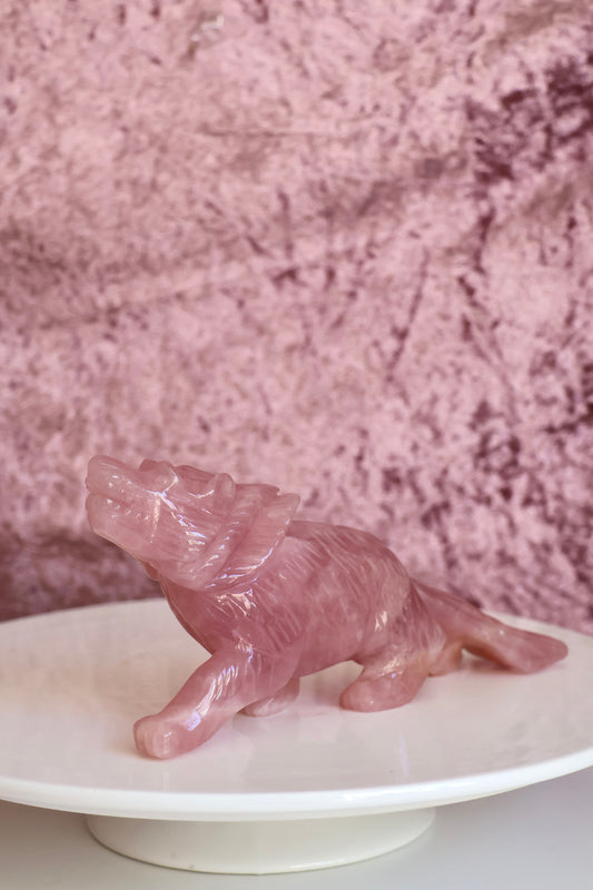 Rose Quartz Wolf Carving - Large - 001