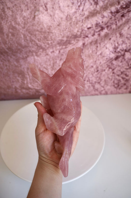 Rose Quartz Wolf Carving - Large - 001