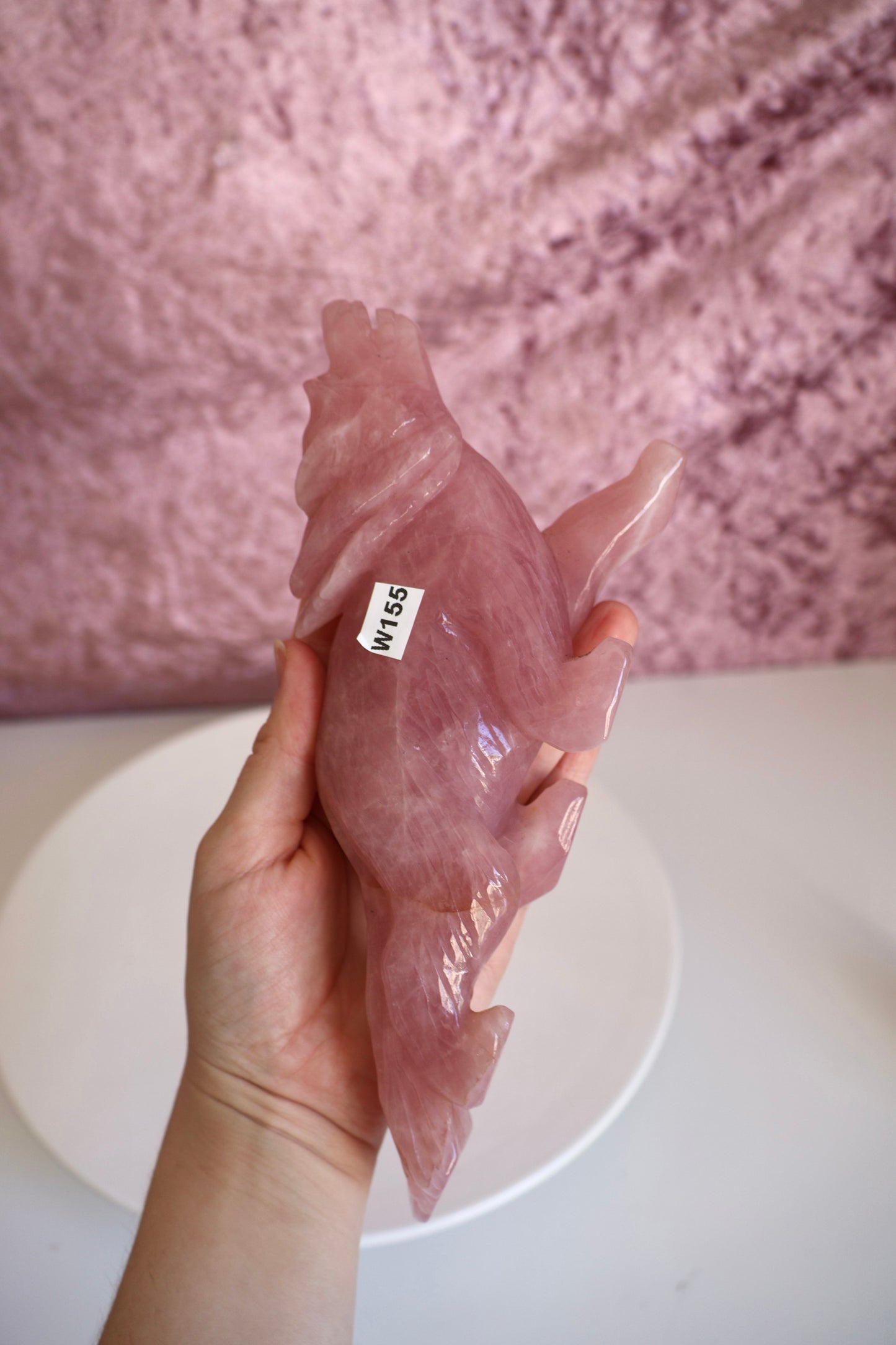 Rose Quartz Wolf Carving - Large - 001