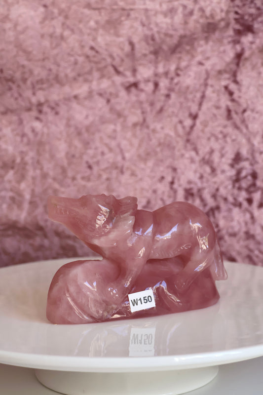 Rose Quartz Wolf Carving - Large - 002