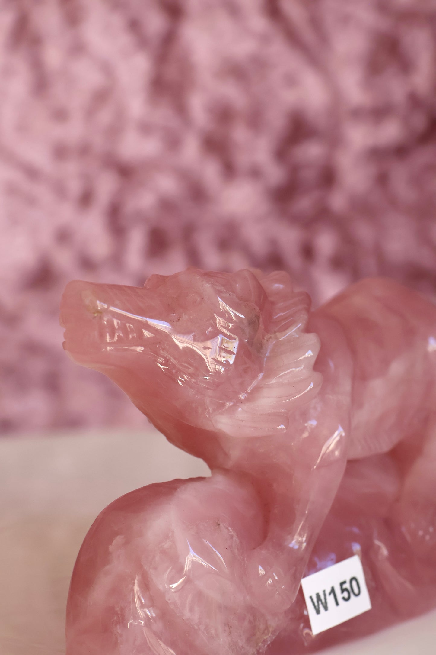 Rose Quartz Wolf Carving - Large - 002