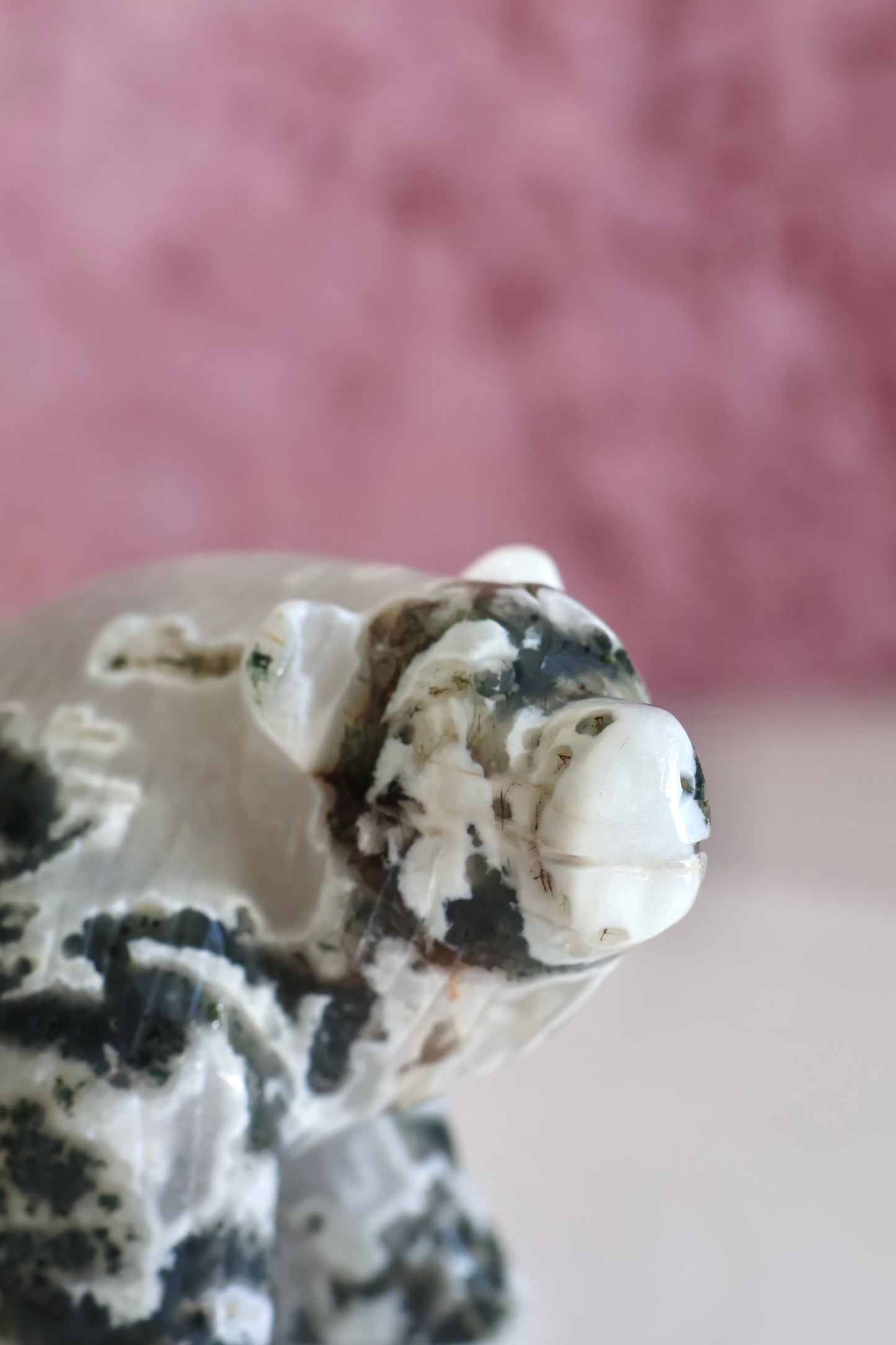 Moss Agate Bear Carving - Large - 002