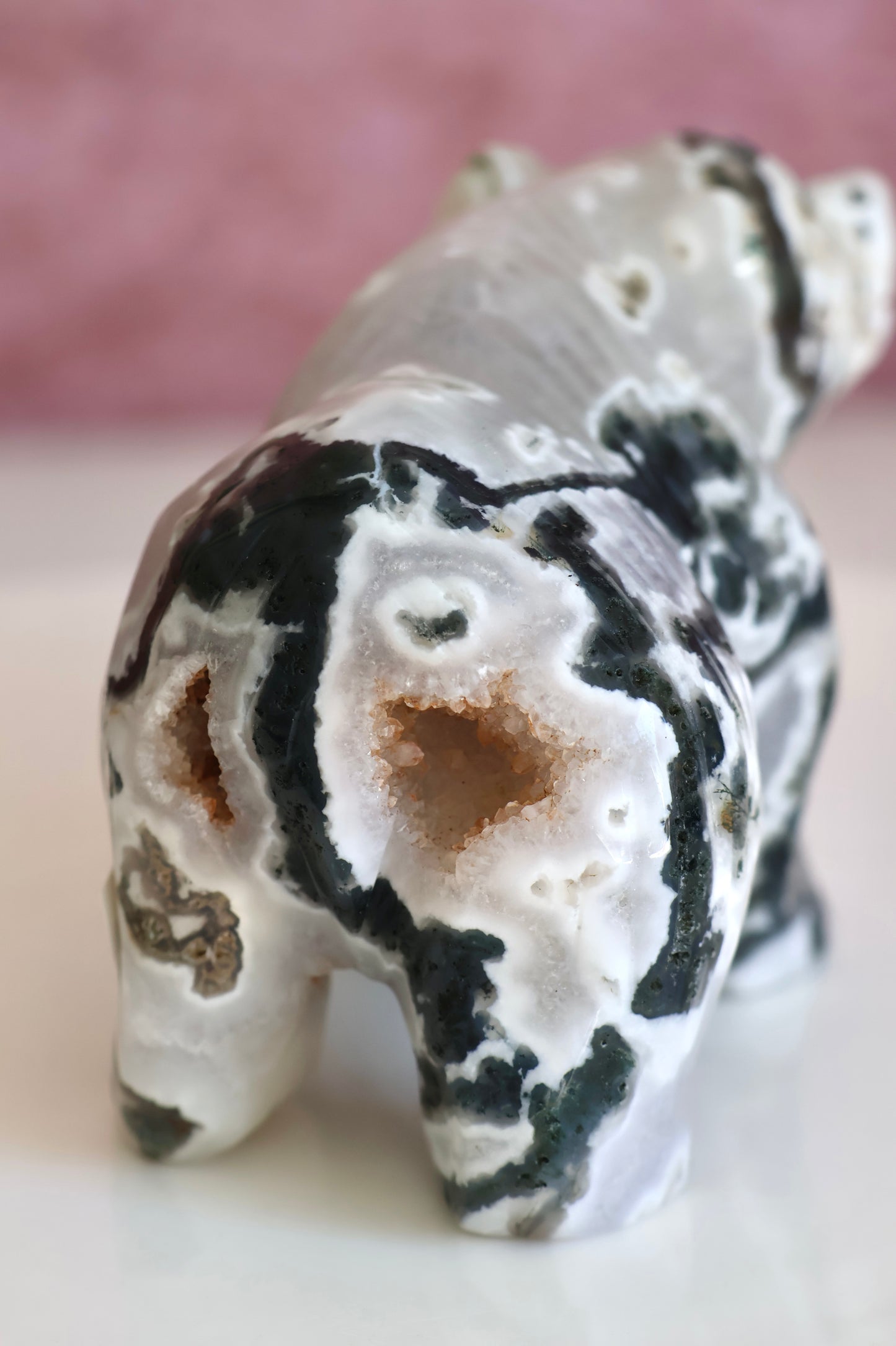 Moss Agate Bear Carving - Large - 002
