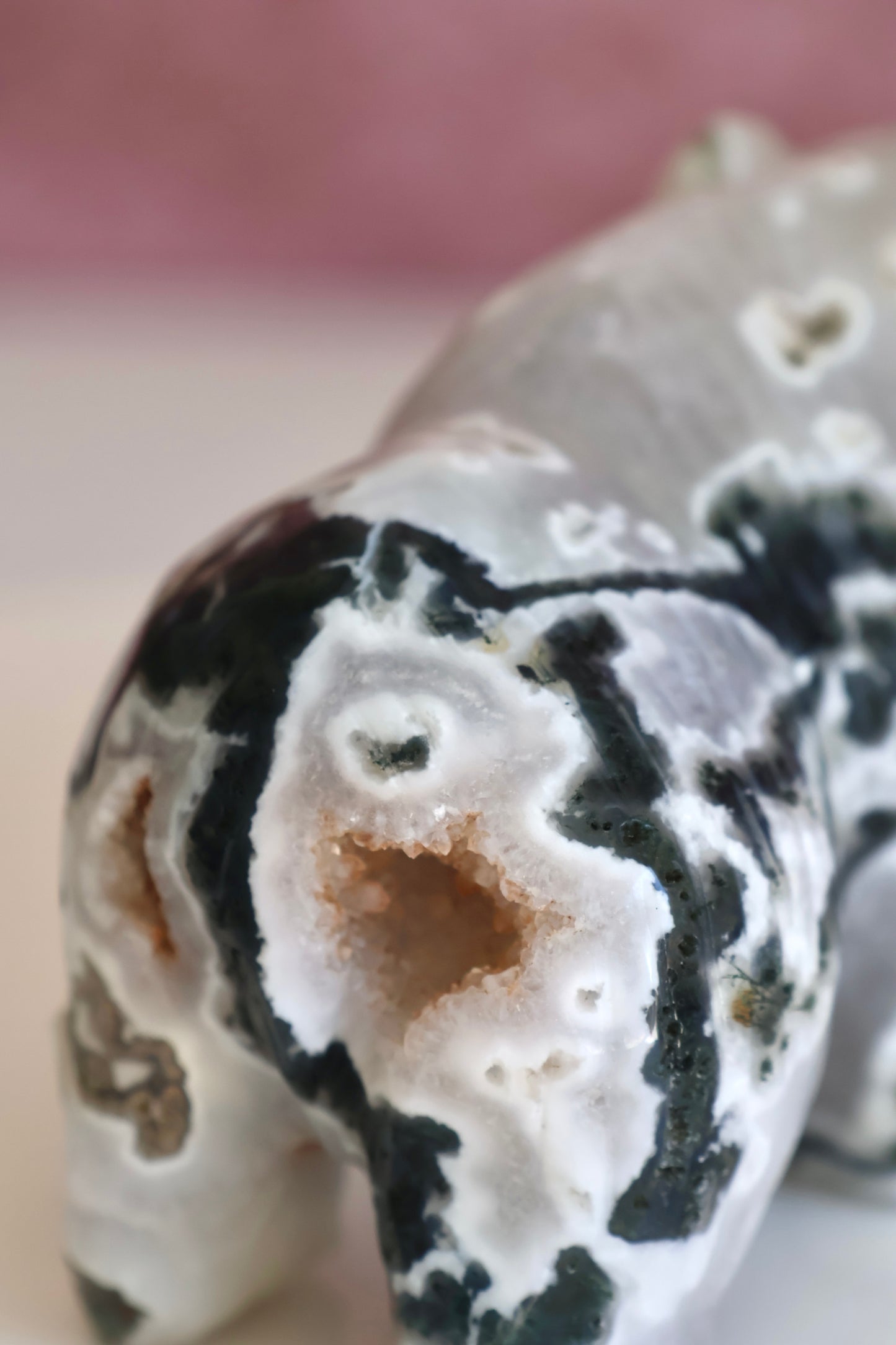 Moss Agate Bear Carving - Large - 002