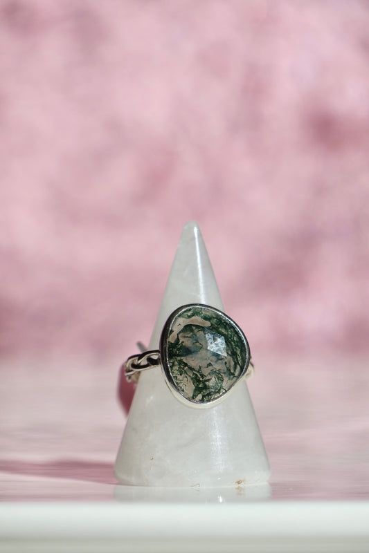 Moss Agate Ring - Size 8