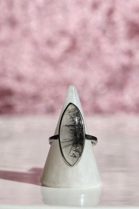 Black Rutilated Quartz Ring - Size 8