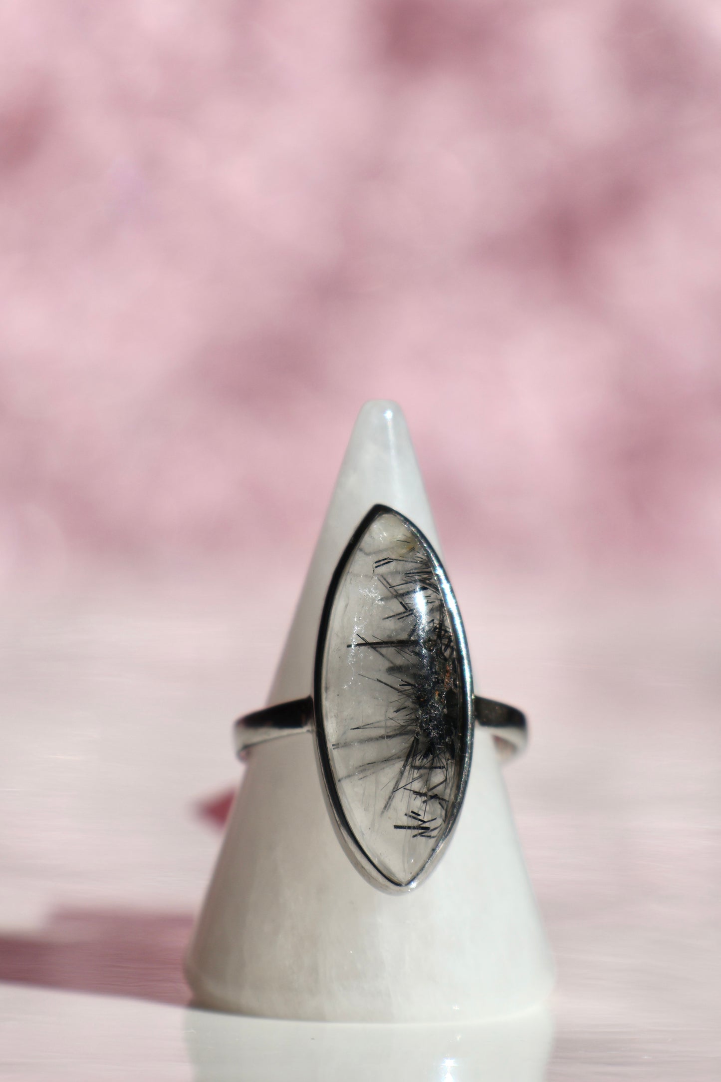 Black Rutilated Quartz Ring - Size 8