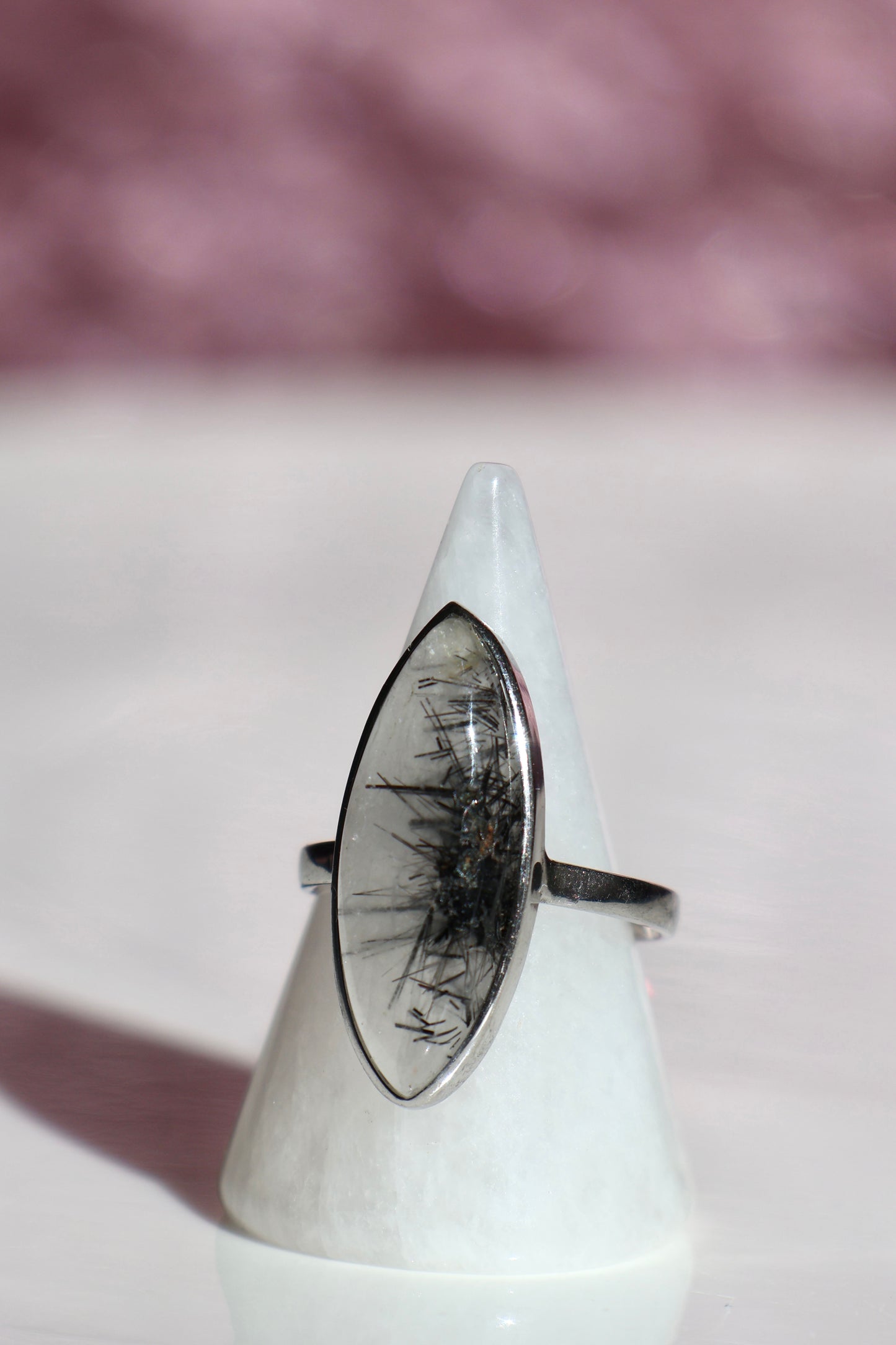 Black Rutilated Quartz Ring - Size 8