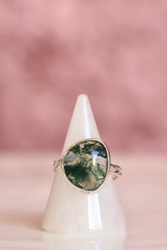 Moss Agate Ring - Size 8