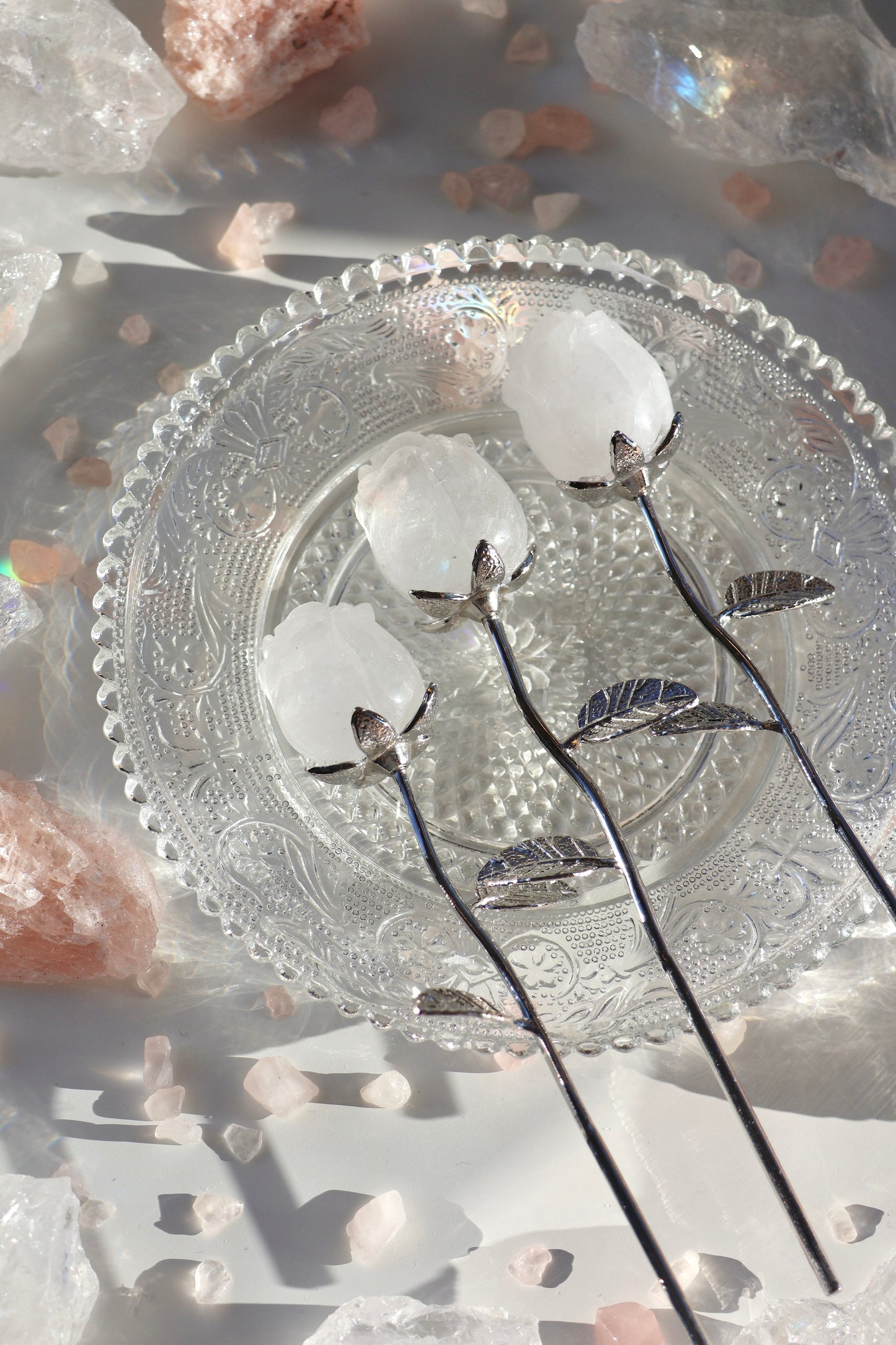 Clear Quartz Rose - Silver