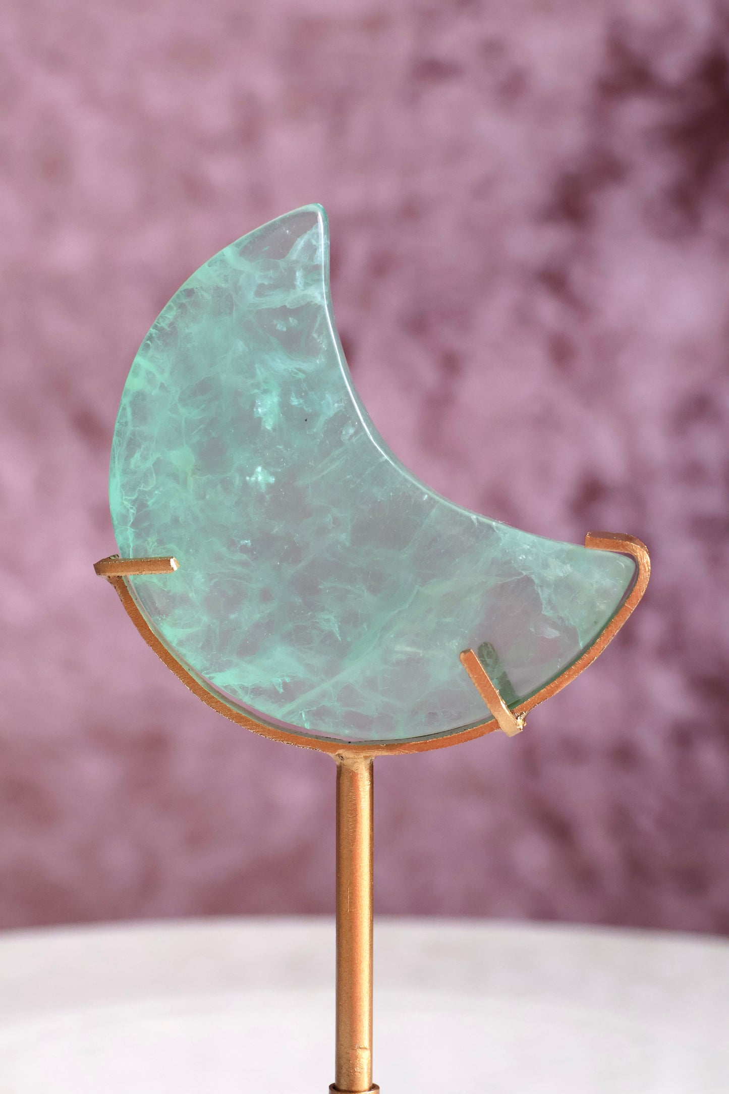 Green Fluorite Moon on Stand