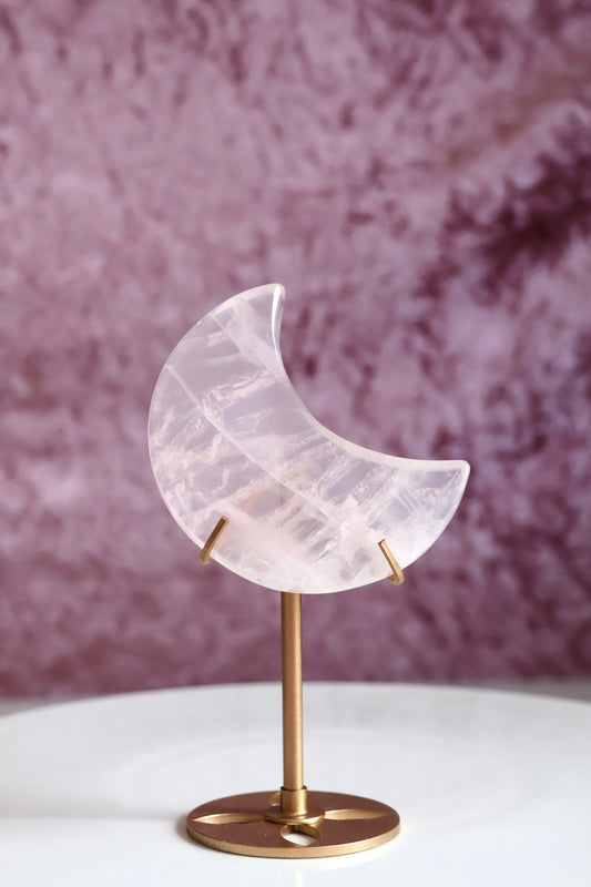 Rose Quartz Moon on Stand 001