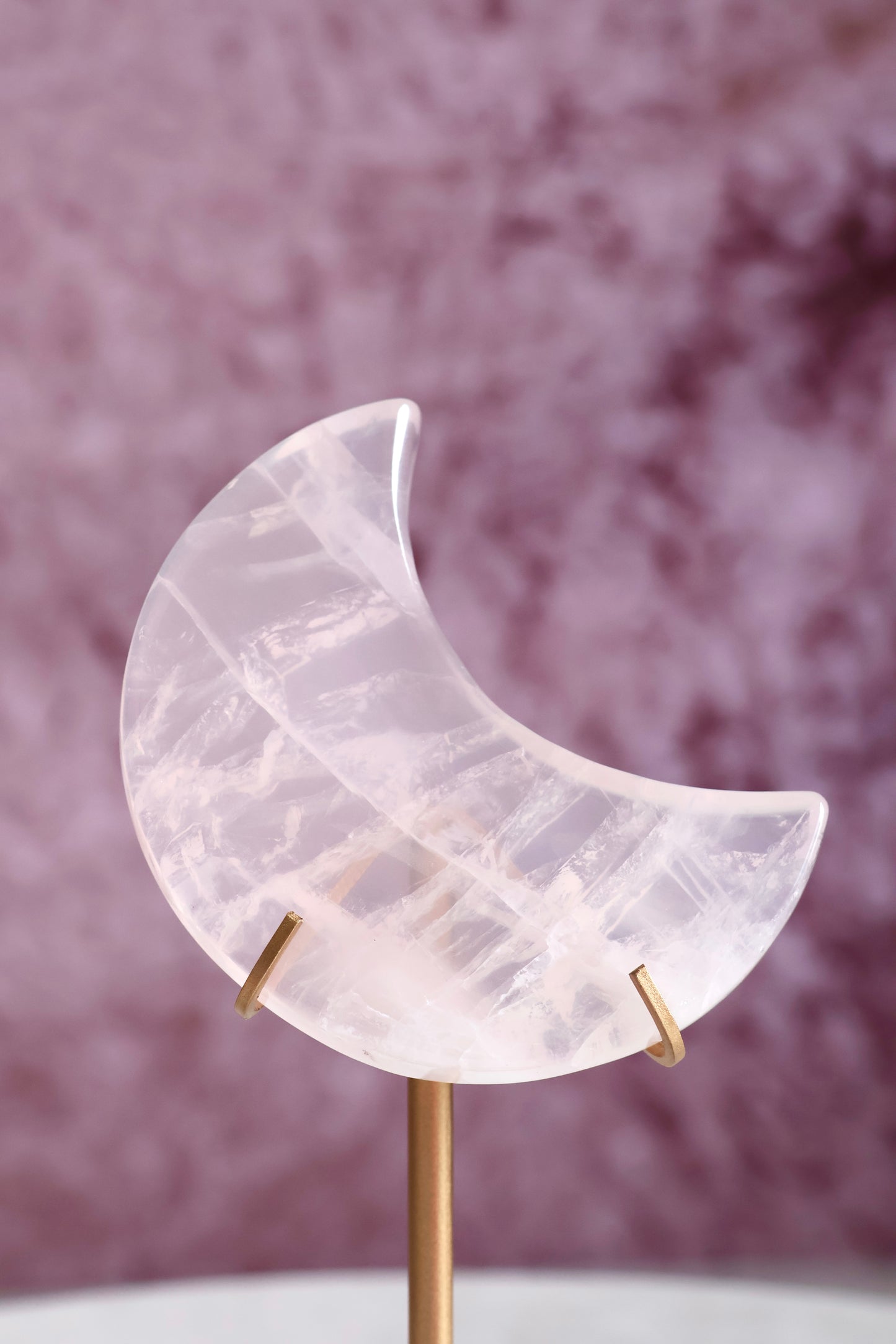 Rose Quartz Moon on Stand 001