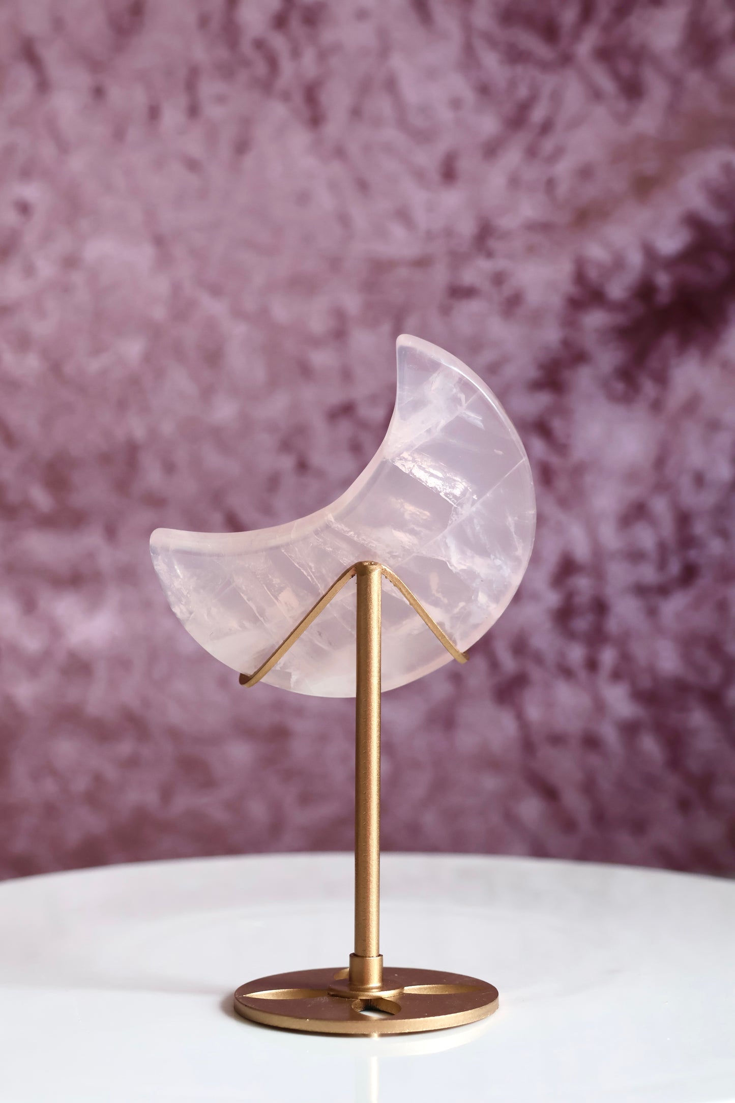 Rose Quartz Moon on Stand 001