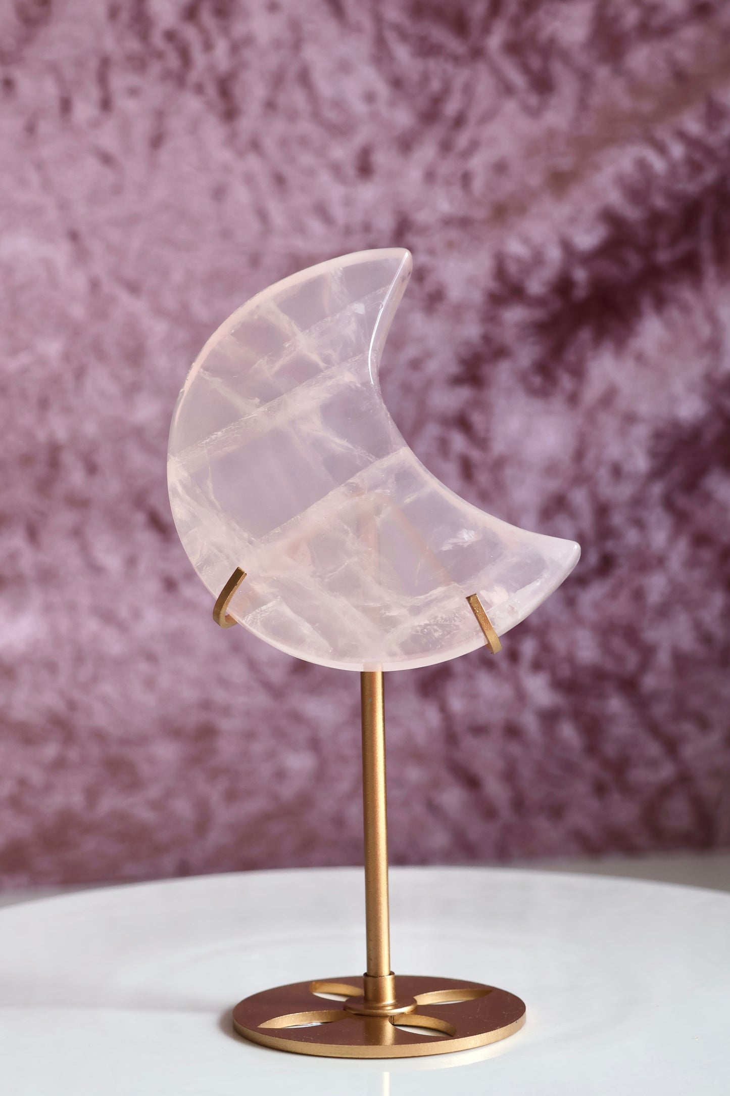 Rose Quartz Moon on Stand 002