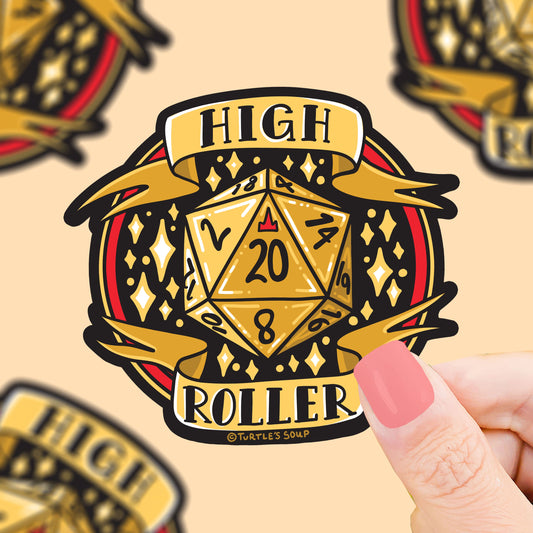 High Roller D20 Dice Polyhedron Tabletop Gaming Vinyl Sticker