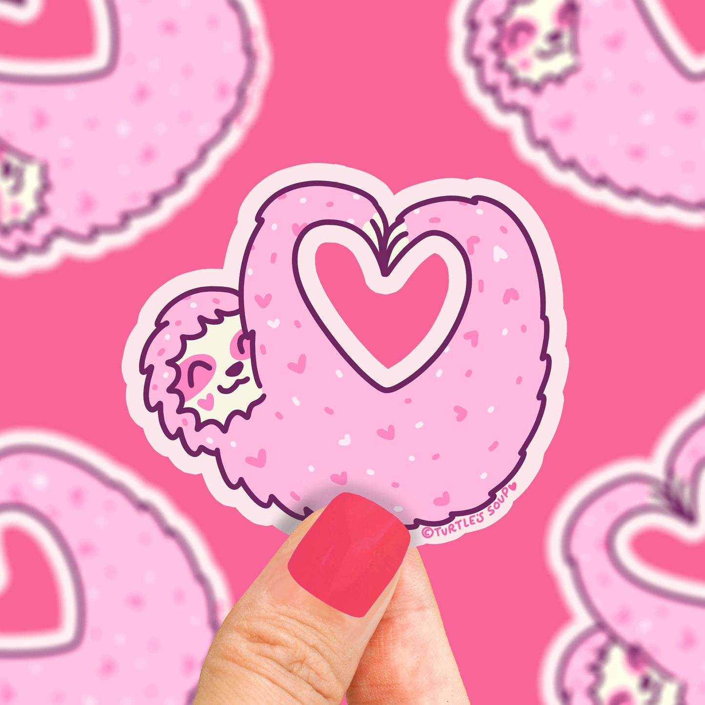 Heart Shaped Sloth Valentine Animal Pink Love Vinyl Sticker