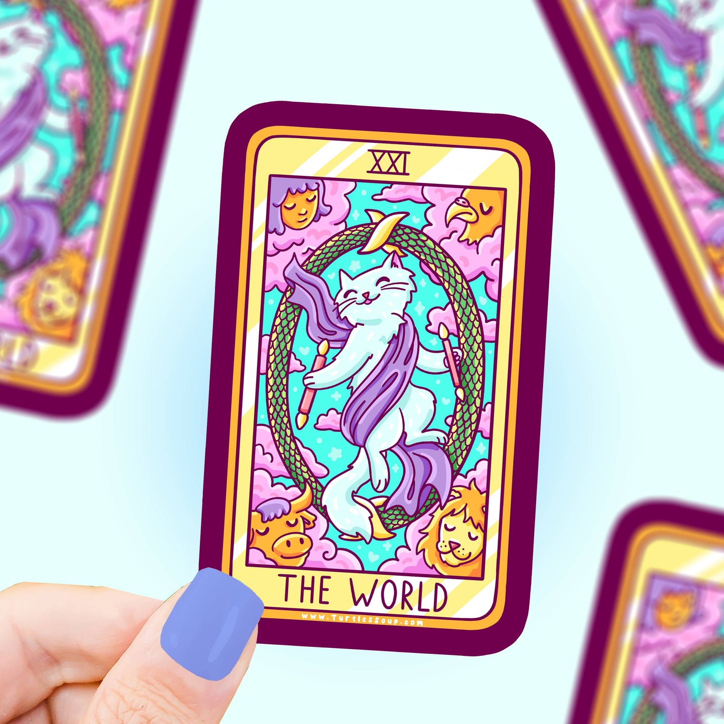 The World Kitty Tarot Card Vinyl Sticker