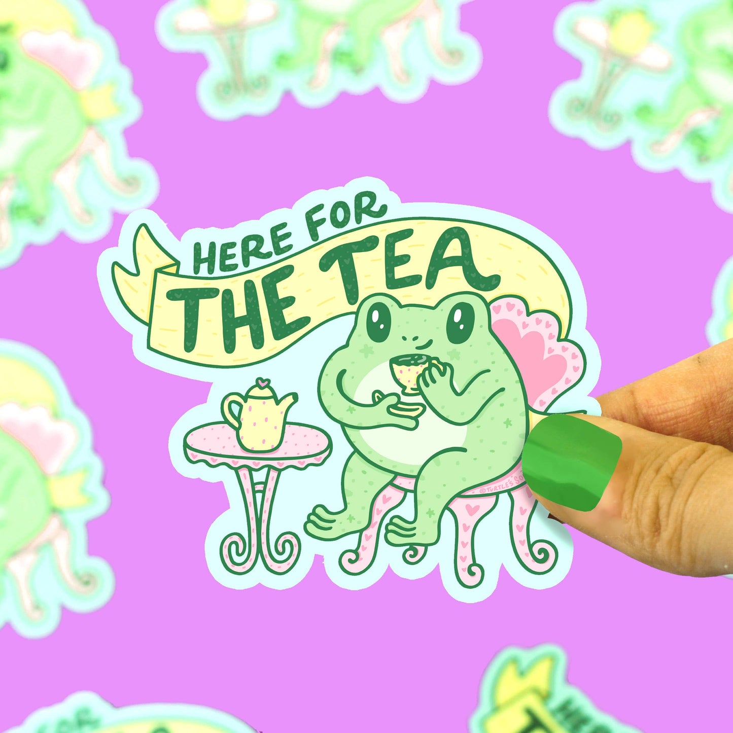 Here For The Tea Frog Vinyl Sticker