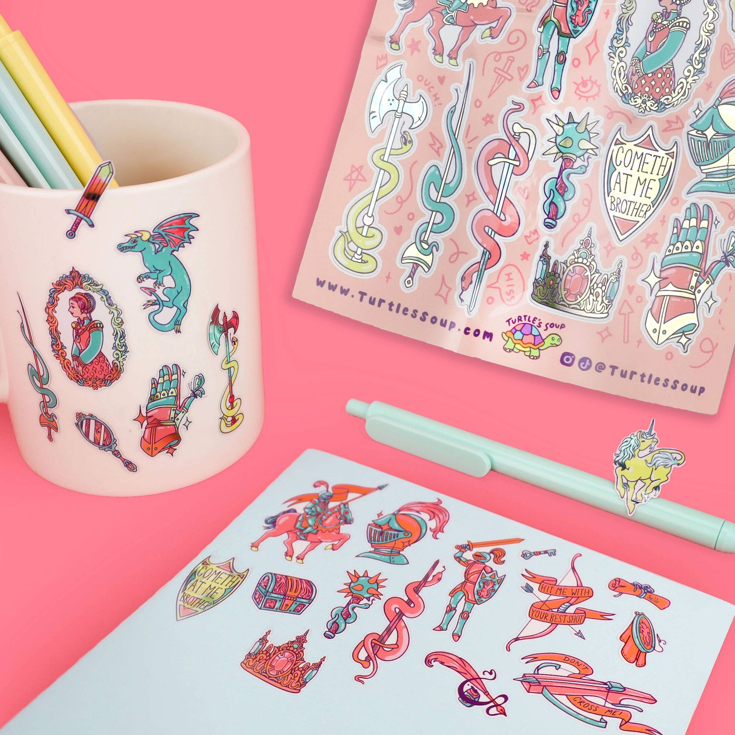 Renaissance Dragons, Knights and Unicorns Vinyl Sticker Sheet