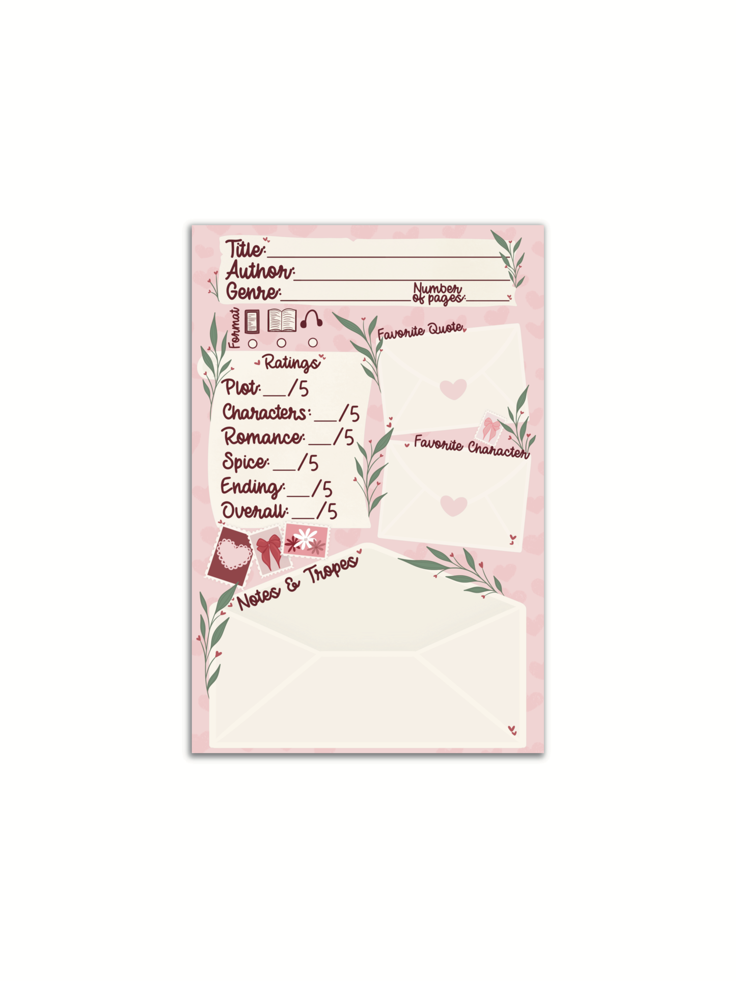 4x6 Book Review Post-it Notepad | Love Letters
