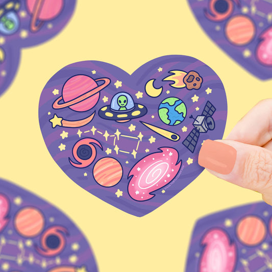 Space Alien Heart Vinyl Sticker