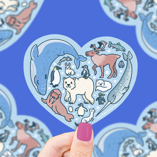 Icy Winter Animal Heart Vinyl Sticker