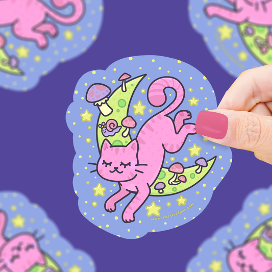 Over the Moon Kitty Vinyl Sticker